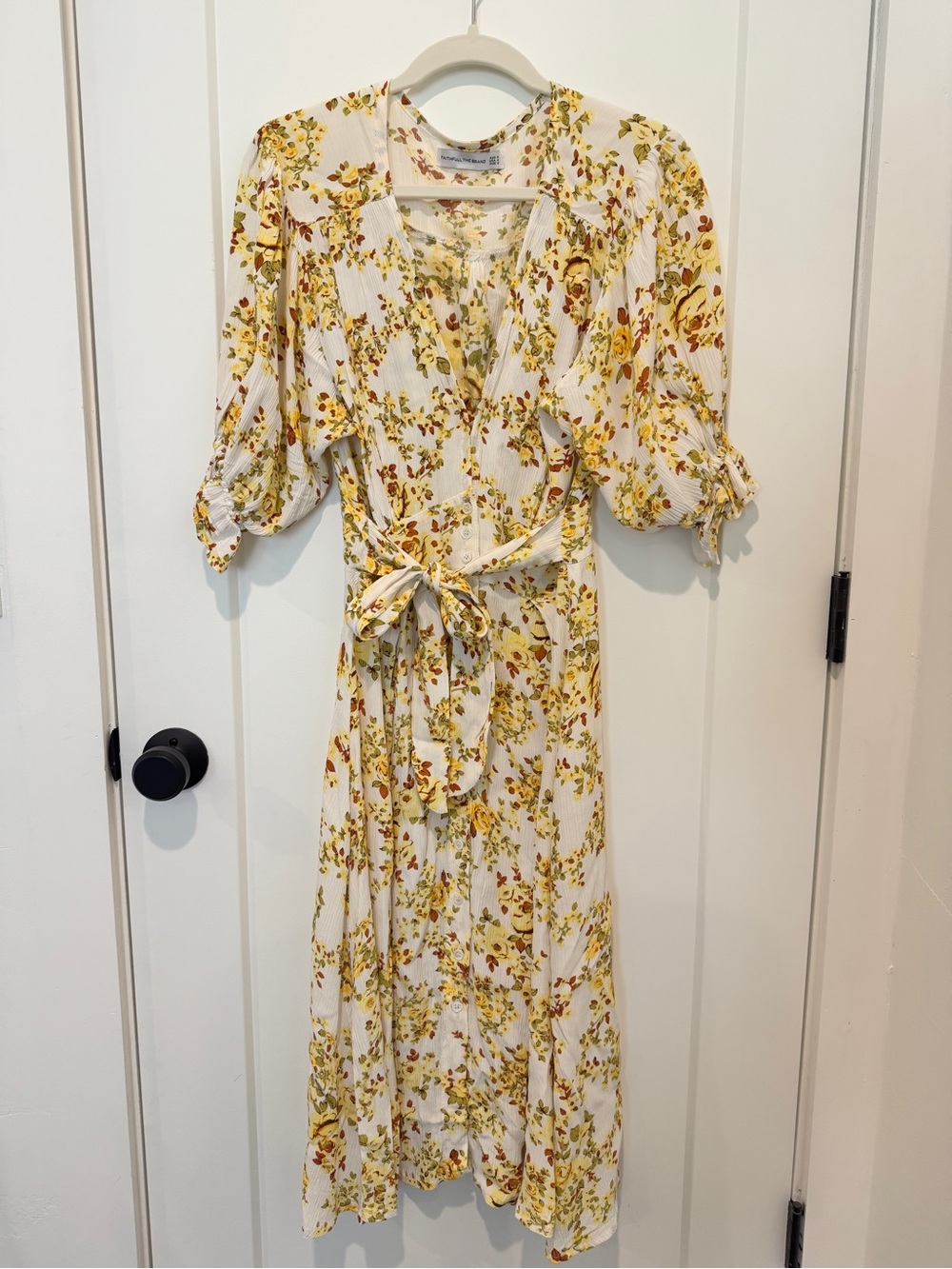 Faithfull the Brand White and Yellow Floral Maxi Wrap Dress